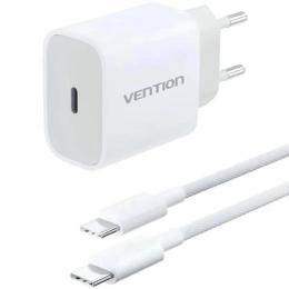 Мережевий зарядний пристрій для телефона Vention 1xUSB-C 20W GaN + USB-C cable М-М White