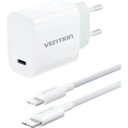 Мережевий зарядний пристрій для телефона Vention 1xUSB-C 30W + USB-C cable М-М White