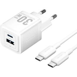Мережевий зарядний пристрій для телефона Vention 2xUSB 30W (USB-A/USB-C) + USB-C cable М-М White