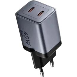 Мережевий зарядний пристрій для телефона Vention 2xUSB 45W (2xUSB-C) PD3.0 QC, GaN + USB-C cable М-М Black
