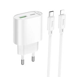 Мережевий зарядний пристрій для телефона Hoco C109A (PD20W + QC3.0) Fighter PD20W + QC3.0 charger set (C to iP) White
