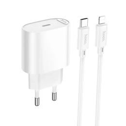 Мережевий зарядний пристрій для телефона Hoco C109A (PD20W) Fighter single port PD20W charger set (C to iP) White