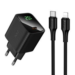 Мережевий зарядний пристрій для телефона Hoco CS82A Excellent single port PD20W charger with digital display set (C to iP) Black