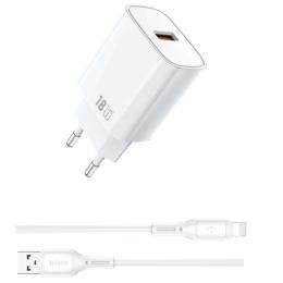 Мережевий зарядний пристрій для телефона WIWU G006 Essen QC3.0 18W GaN (1USB-A) White + кабель USB to Lightning