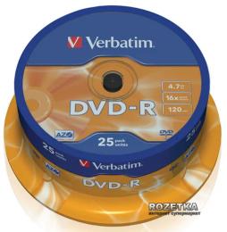 Verbatim DVD-R 4,7 GB 16x Cake 25 шт (43522)