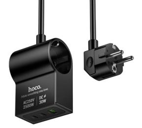 Мережевий фільтр Hoco AC33 Win 1 position 30W QC + PD (1USB-A/2C/1Socket) (1.5m) Black