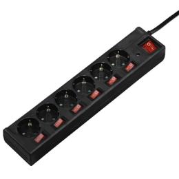 Мережевий фільтр HAMA 6XSchuko 3G*1.5мм, 16А, 3500W, 1.4м Black