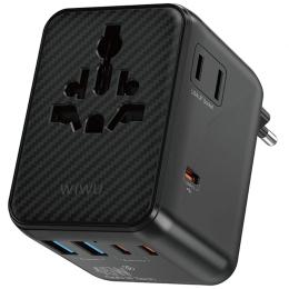 Мережевий перехідник WIWU UA010 Warrior GaN 45W + 2USB-A/3C Black