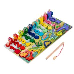 Деревяна іграшка розвиваючий Центр Limo Toy MD 2758 фігурки, риболовля, цифри, динозаври