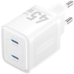 Адаптер живлення для телефона Vention 2xUSB-С 45W GaN White (FEFW0-EU)