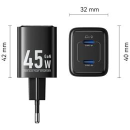 Адаптер живлення для телефона Vention 2xUSB-С 45W GaN Black