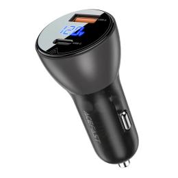 Автомобільний адаптер для телефона Acefast B6 Black (AFB6B) metal 63W (USB-A+USB-C) with digital display