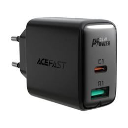 Адаптер живлення для телефона Acefast A5 Black (AFA5B) PD32W(USB-C+USB-A) dual port charger