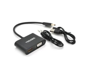 Перехідник VEGGIEG H-V500 HDMI (тато)  -  VGA (мама) + HDMI (мама) Black + 2 кабеля
