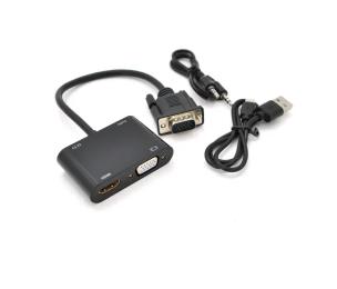Перехідник VEGGIEG V2-H VGA (тато)  -  VGA (мама) + HDMI (мама) 25cm Black