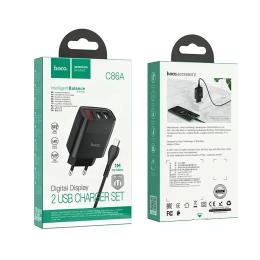 Мережевий зарядний пристрій для телефона Hoco C86A Illustrious Black (2USB 2.4 A Micro USB )