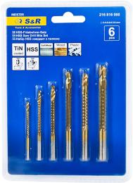 Набір свердел-фрез S&amp;R Meister для металу, бетону, пластику 3, 4, 5, 6, 6.5, 8 мм 6 шт. (216816000)