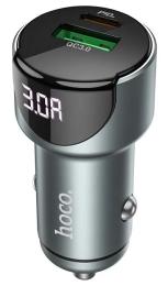 Автомобільний адаптер для телефона Hoco Z42 Metal Gray (PD 20W + QC3.0 1USB/3A )