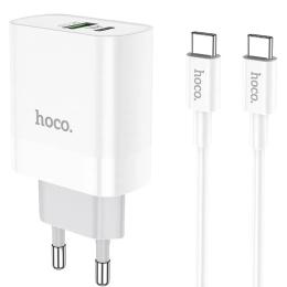 Мережевий зарядний пристрій для телефона Hoco C80A Rapido + Type-C to Type-C Cable White (PD20W+QC3.0 Type-C + USB)