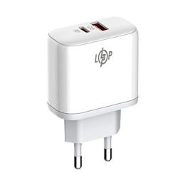 Мережевий зарядний пристрій для телефона LogicPower LP30321 45W (Type-C + USB) White + кабель (Type-C to Type-C)