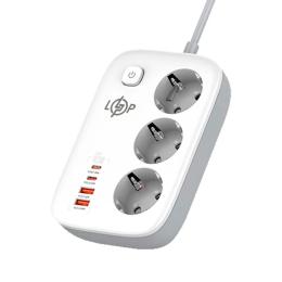 Мережевий фільтр LogicPower F65WG4 White (3x220V-3250W, 2xUSB-60W, 2xType-C 65W QC/PD)