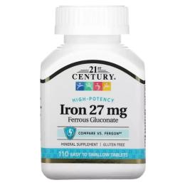 Вітамінно-мінеральний комплекс 21st Century Залізо Високоефективне, 27 мг, High-Potency Iron, 110 таблеток (CEN-22690)