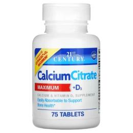 Вітамінно-мінеральний комплекс 21st Century Кальцій Цитрат та вітамін D3, Calcium Citrate + D3 Maximum, 75 таблеток (CEN-27492)
