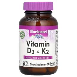 Вітамін Bluebonnet Nutrition Вітаміни D3 і K2, Vitamins D3 &amp; K2, 60 вегетаріанських капсу (BLB-00654)