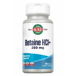 Натуральна добавка і екстракт KAL Betaine HCl Plus 250mg - 100 tabs (2022-10-1006)