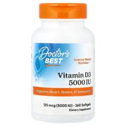 Вітамін Doctors Best Вітамін D3 5000IU, 360 желатинових капсул (DRB-00250)