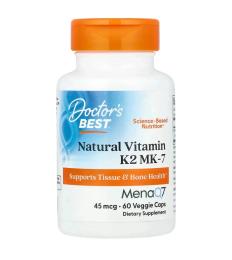 Вітамін Doctors Best Вітамін K2, MK-7 з MenaQ7, 45 мкг, Vitamin K2 MK-7 with MenaQ7, 60 вегетаріан (DRB-00198)