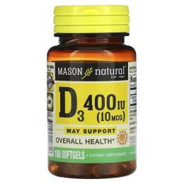 Вітамін Mason Natural Вітамін D3, 10 мкг (400 МО), Vitamin D3, 100 гелевих капсул Вітамін D3, 10 мкг (400 МО), Vitamin (MAV-11831)