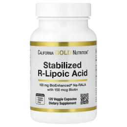 Натуральна добавка і екстракт California Gold Nutrition Stabilized R-Lipoic Acid (120 veg caps) (24641-01)