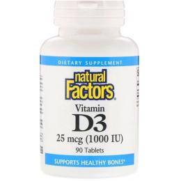 Вітамін Natural Factors Вітамін D3, 1000 МО, Vitamin D3, 90 таблеток (NFS-01050)