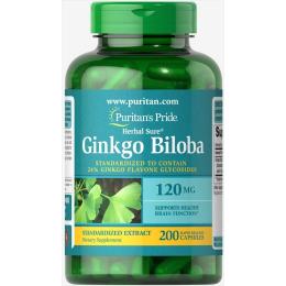 Натуральна добавка і екстракт Puritans Pride Ginkgo Biloba Standardized Extract 120mg - 200caps (100-90-1828125-20)