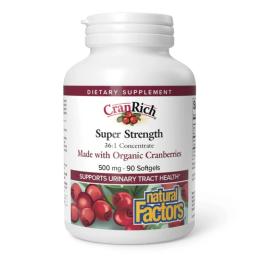 Натуральна добавка і екстракт Natural Factors CranRich Super Strength Organic Cranberry Concentrate 500mg - 90 softgels (2023-10-3836)