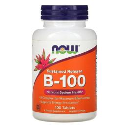 Вітамін Now Foods B-Комплекс Повільного Вивільнення, B-100, 100 таблеток (NOW-00439)