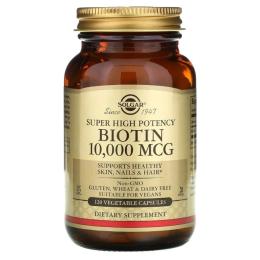 Вітамін Solgar Біотин (В7) 10000 мкг, Biotin, 120 вегетаріанських капсул (SOL-52392)