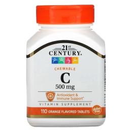 Вітамінно-мінеральний комплекс 21st Century Вітамін C, 500 мг, смак апельсина, Chewable Vitamin C, 110 жувальний (CEN21024)