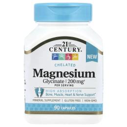 Вітамінно-мінеральний комплекс 21st Century Магній гліцинат, Chelated Magnesium Glycinate, 90 капсул (CEN28064)