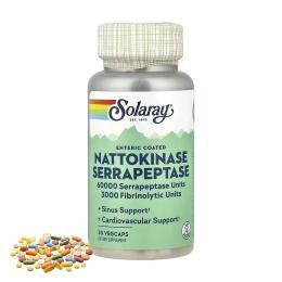 Натуральна добавка і екстракт Solaray Nattokinase &amp; Serrapeptase - 30 vcaps (2023-10-6419)