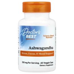 Вітамінно-мінеральний комплекс Doctors Best Ашваганда, Ashwagandha, 60 вегетаріанських капсул (DRB00304)