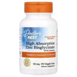 Вітамінно-мінеральний комплекс Doctors Best Цинк бісгліцинат, 50 мг, Zinc Bisglycinate, 90 вегетаріанських кап (DRB-00573)