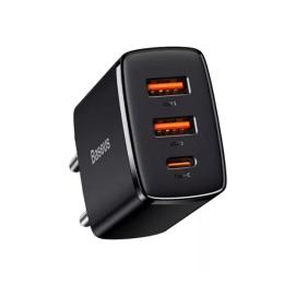 Адаптер живлення для телефона Baseus CCXJ-E01 Black Compact Quick Charger 30W QC+ PD (1Type-C + 2USB)