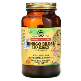 Натуральна добавка і екстракт Solgar листя гінкго білоба, Ginkgo Biloba Leaf Extract, 180 капсул (SOL-04132)