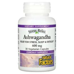 Вітамінно-мінеральний комплекс Natural Factors Ашваганда, 600 мг, Ashwagandha, 30 вегетаріанських капсул (NFS-02833)