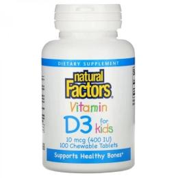 Вітамінно-мінеральний комплекс Natural Factors Вітамін D3 для дітей, 400 МО, смак полуниці, Vitamin D3 for Kids, 100 (NFS-01059)