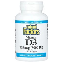 Вітамінно-мінеральний комплекс Natural Factors Вітамін D3, 125 мкг 5000 МО, Vitamin D3, 120 гелевих капсул (NFS-01056)