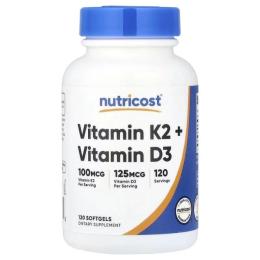 Вітамінно-мінеральний комплекс Nutricost Вітамін K2 та вітамін D3  Vitamin K2 + Vitamin D3  120 гелевих капсул (NCS00866)