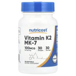 Вітамінно-мінеральний комплекс Nutricost Вітамін К2 у формі МК 7  100 мкг  Vitamin K2 MK 7  30 гелевих капсу (NCS57411)